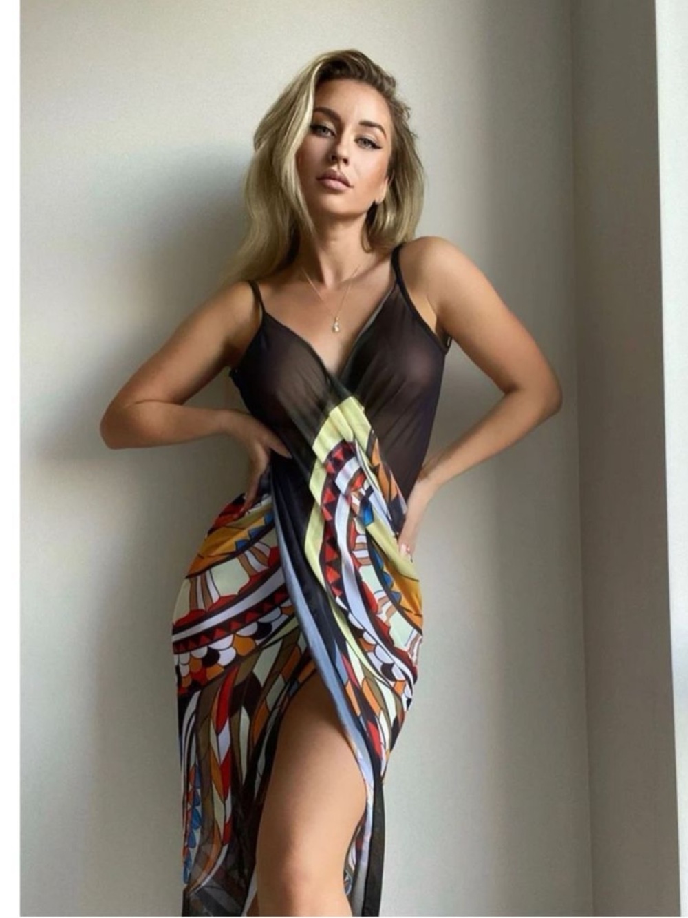 Sheer abstract  colorful swimsuit coverup dress